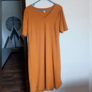 EST. 1946 Mustard Yellow V-Neck Short Sleeve Textured Knit Dress - Size M